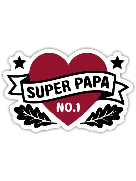 Super Papa Herz Abzeichen - Sticker Größe S (10 x 10 cm) - Mattweiß - Vorne