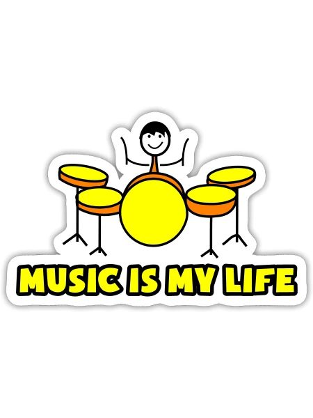 Musik ist mein Leben Drum-Logo - Sticker Größe S (10 x 10 cm) - Mattweiß - Vorne