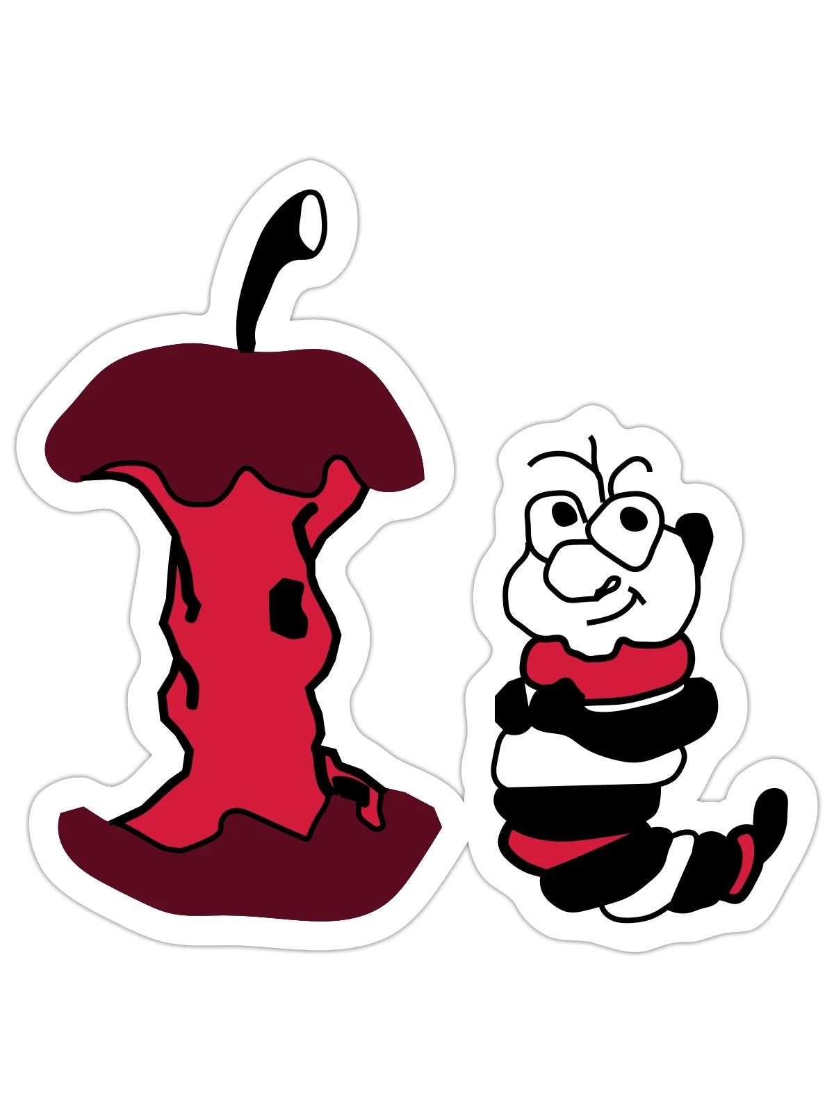 Apfel und Wurm - Sticker Größe S (10 x 10 cm) - Mattweiß - Vorne