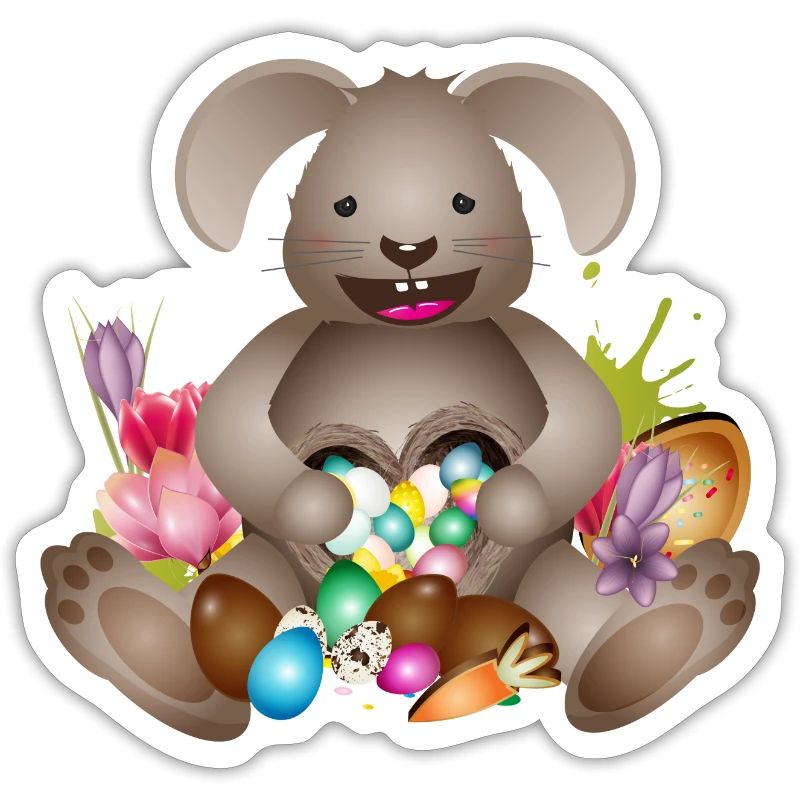 laughing Easter with Easter nest full of Easter eggs