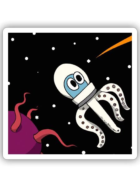 Tintenfisch im All - Sticker Größe S (10 x 10 cm) - Mattweiß - Vorne