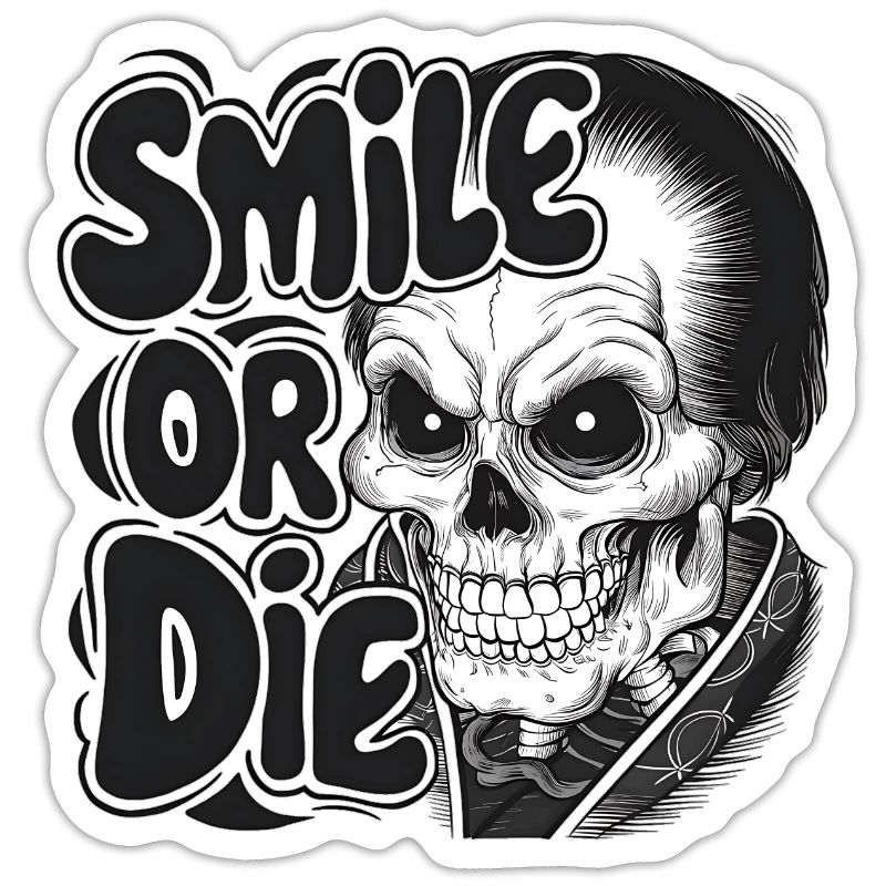Vampirskelett mit Text Lächeln oder Sterben