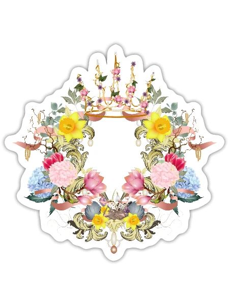 Baroque flower wreath with delicate spring accents - Sticker size S (10 x 10 cm) - white matte - Front
