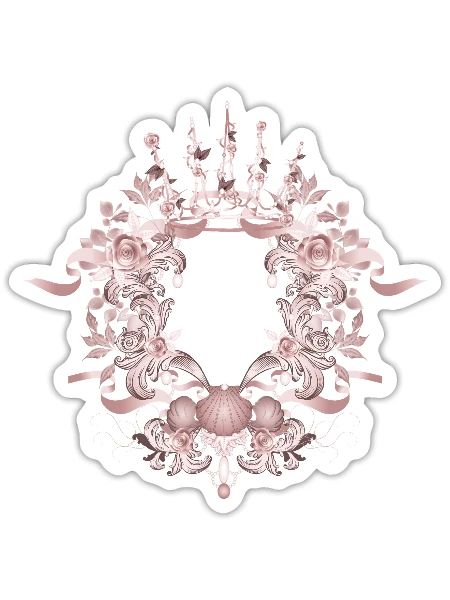 Rosa Barockrahmen mit Krone & floralen Ornamenten - Sticker Größe S (10 x 10 cm) - Mattweiß - Vorne