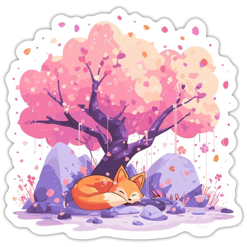 Sleeping fox under cherry tree