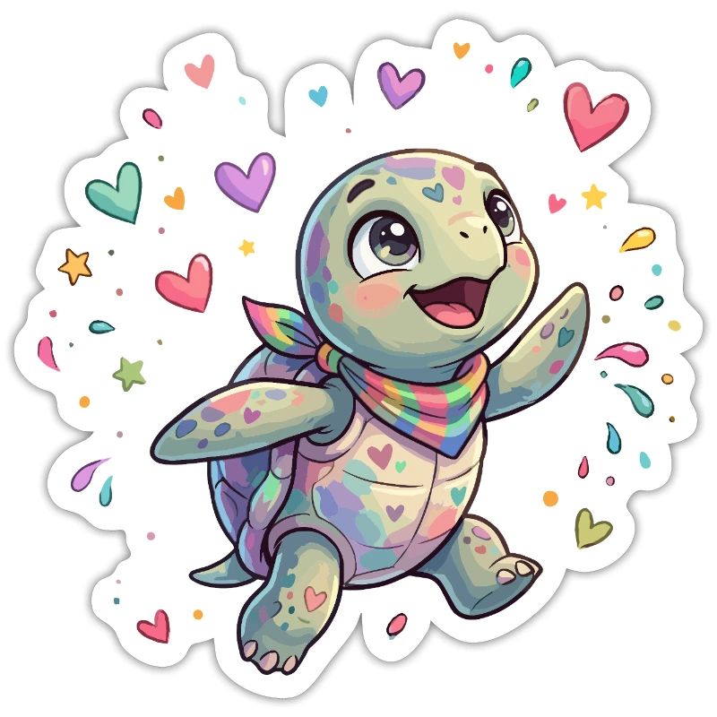 Rainbow Turtle with Heart Patterns