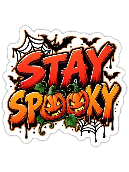Gruselig Halloween Party Stay Spooky Kürbis Spinne - Sticker Größe S (10 x 10 cm) - Mattweiß - Vorne