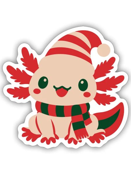 Axolotl Weihnachtsmuetze Icon - Sticker Größe S (10 x 10 cm) - Mattweiß - Vorne
