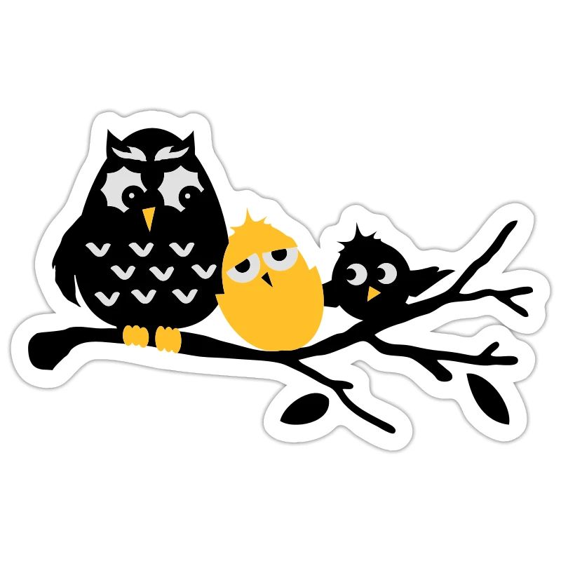 Freundschaft Eule,Küken und Vogel Drei Freunde