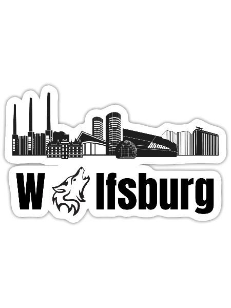 Wolfsburg Fanartikel Wolfsburg Skyline Wölfe Wolf - Sticker Größe S (10 x 10 cm) - Mattweiß - Vorne