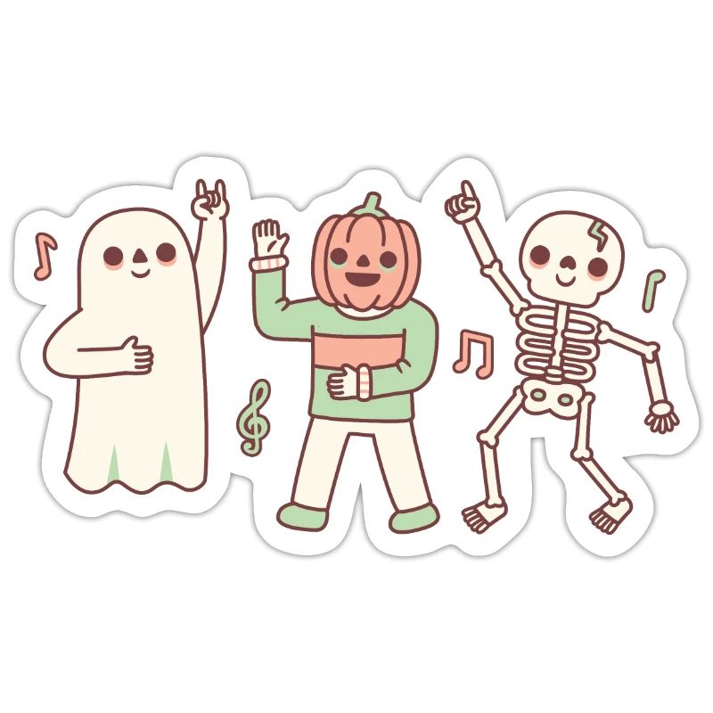 Funny Dancing Ghost, Jack O Lantern and Skeleton