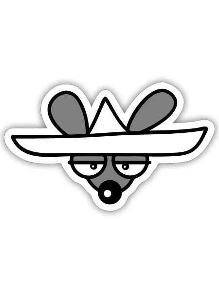 Souris Grand Chapeau Sombrero Triste Fatigué Ennuyé - Sticker taille S (10 x 10 cm) - blanc mat - Devant