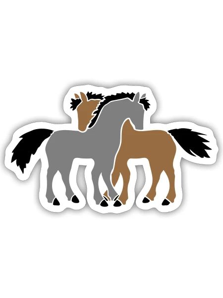 2 Pferde Team Pony Fohlen Pärchen Verliebt Freunde - Sticker Größe S (10 x 10 cm) - Mattweiß - Vorne