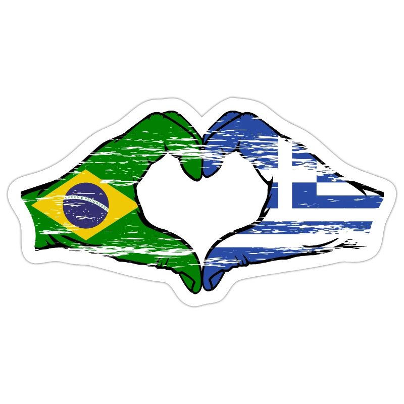 Brésil Grèce Drapeau Mains Coeur Forme Utilisé
