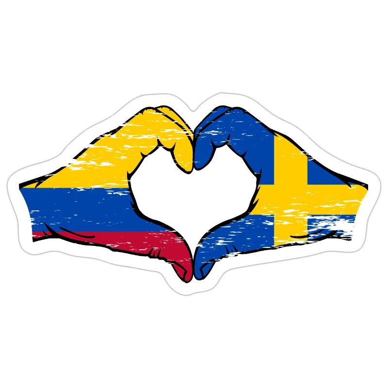 Colombie Suède drapeau mains forme de coeur utilisé
