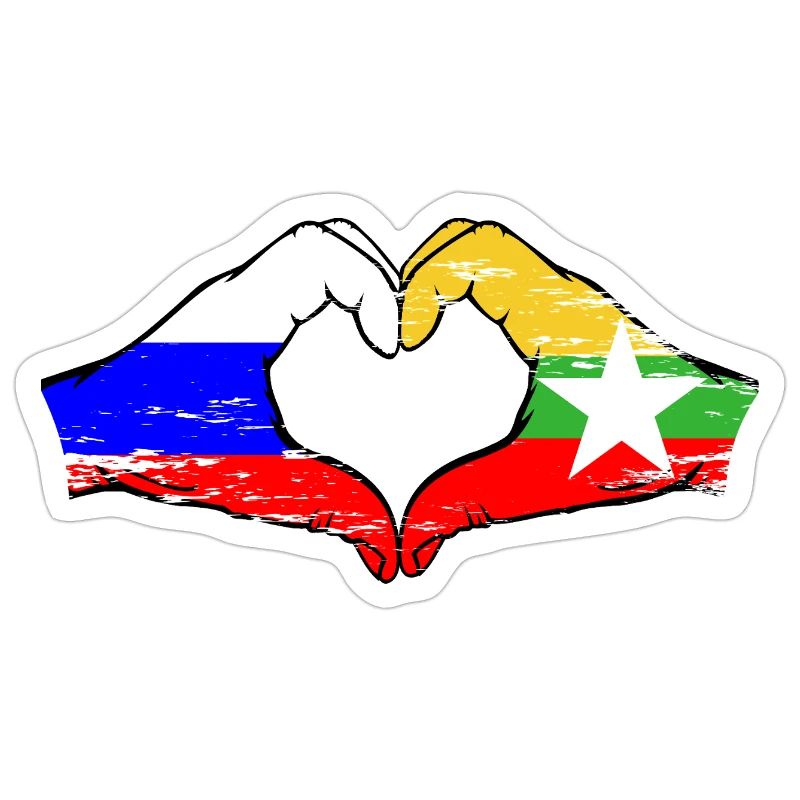 Russie Myanmar drapeau mains forme de coeur utilisé