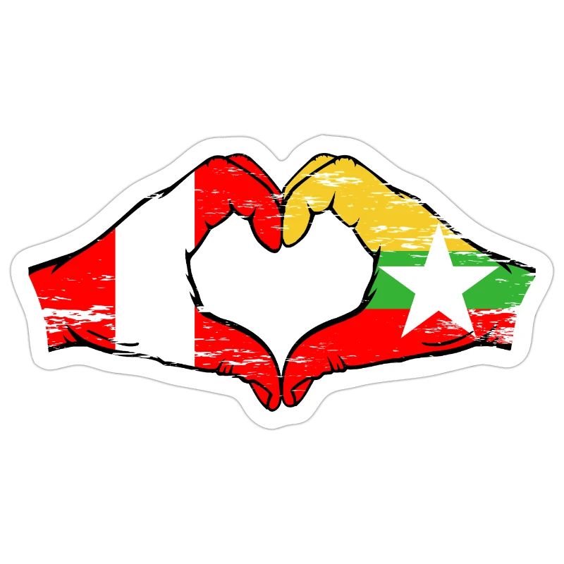 Pérou Myanmar drapeau mains forme de coeur utilisé