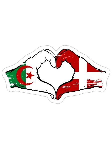Algérie Danemark drapeau mains forme de coeur utilisé - Sticker taille S (10 x 10 cm) - blanc mat - Devant