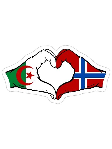 Algerien Norwegen Flagge Haende Herzform - Sticker Größe S (10 x 10 cm) - Mattweiß - Vorne
