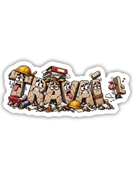 Chantier en folie – Karikaturwerk - Sticker Größe S (10 x 10 cm) - Mattweiß - Vorne