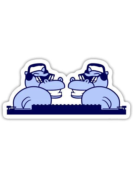 2 DJ Nilpferde Team Lustig Mischpult Freunde Party - Sticker Größe S (10 x 10 cm) - Mattweiß - Vorne