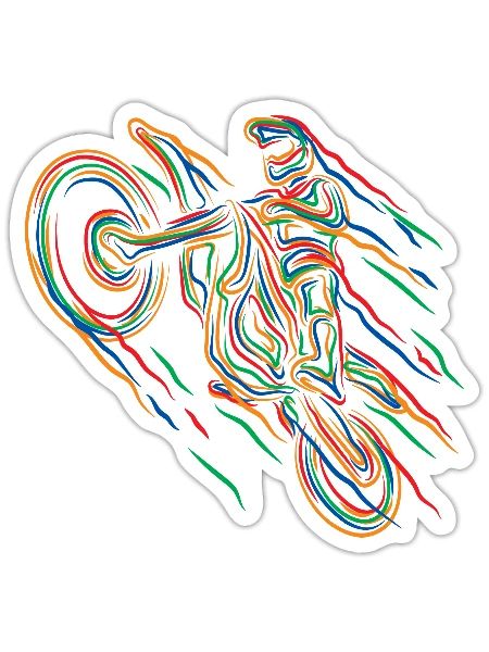 Motocross Bunte Farbe Grafik Männer Frauen & Kinder - Sticker Größe S (10 x 10 cm) - Mattweiß - Vorne
