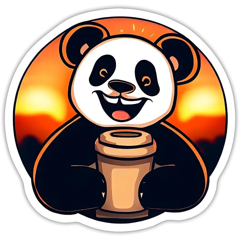 Panda panda bear drinks coffee
