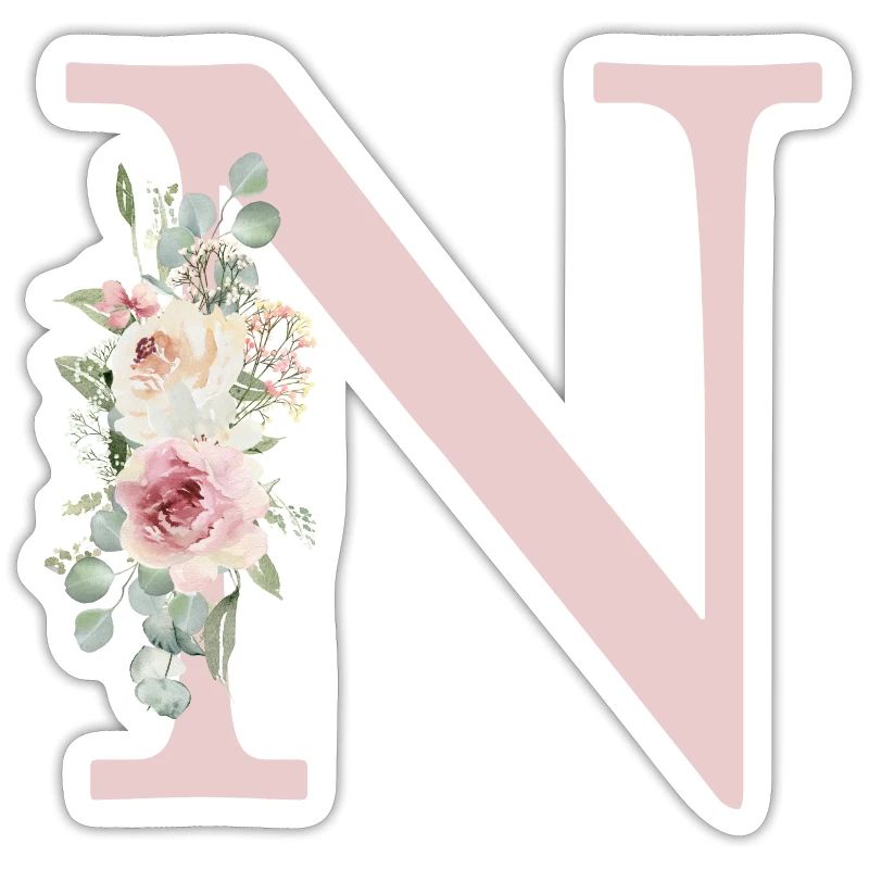 N| Monogramme | Eucalyptus Pastel Fleur Bleu