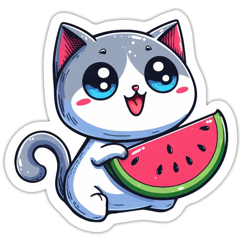 Un chat mignon mange de la pastèque