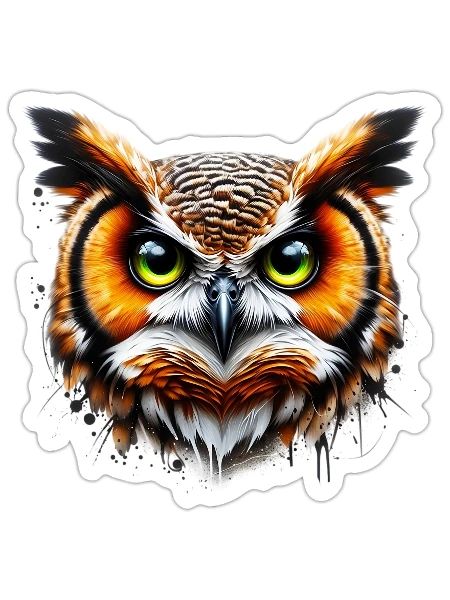 Hibou - Sticker taille S (10 x 10 cm) - blanc mat - Devant
