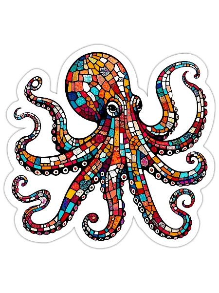 Pieuvre - Sticker taille S (10 x 10 cm) - blanc mat - Devant