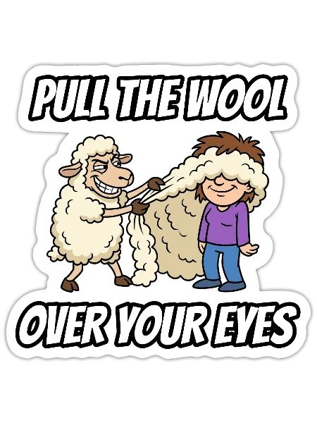 Trick die Wolle über deine Augen – lustige Idiom-Zeichentrickserie - Sticker Größe S (10 x 10 cm) - Mattweiß - Vorne