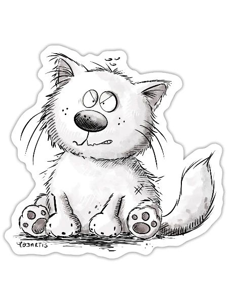 Mürrische Katze mit schlechter Laune - Sticker Größe S (10 x 10 cm) - Mattweiß - Vorne