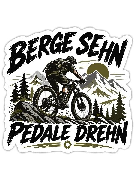Berge sehn - Pedale drehn - für MTB Fahrer - Sticker Größe S (10 x 10 cm) - Mattweiß - Vorne