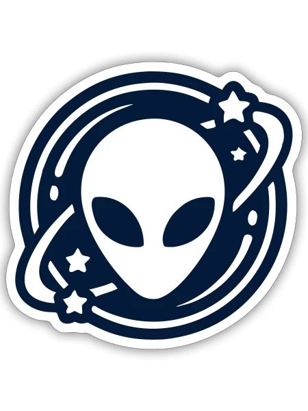 Alien Kopf Weltraum Logo - Sticker Größe S (10 x 10 cm) - Mattweiß - Vorne