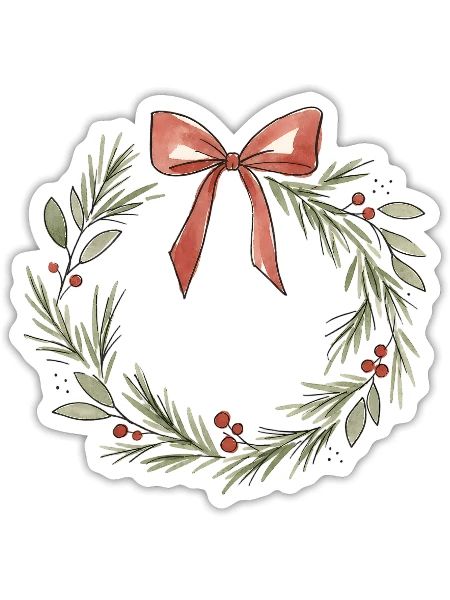 Sanfte rosa Schleife Weihnachtskranz - Sticker Größe S (10 x 10 cm) - Mattweiß - Vorne