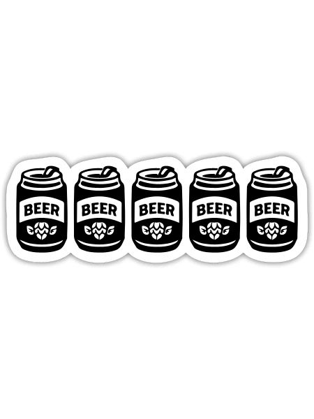 Fünf Bierdosen Reihe Schwarz Symbol - Sticker Größe S (10 x 10 cm) - Mattweiß - Vorne