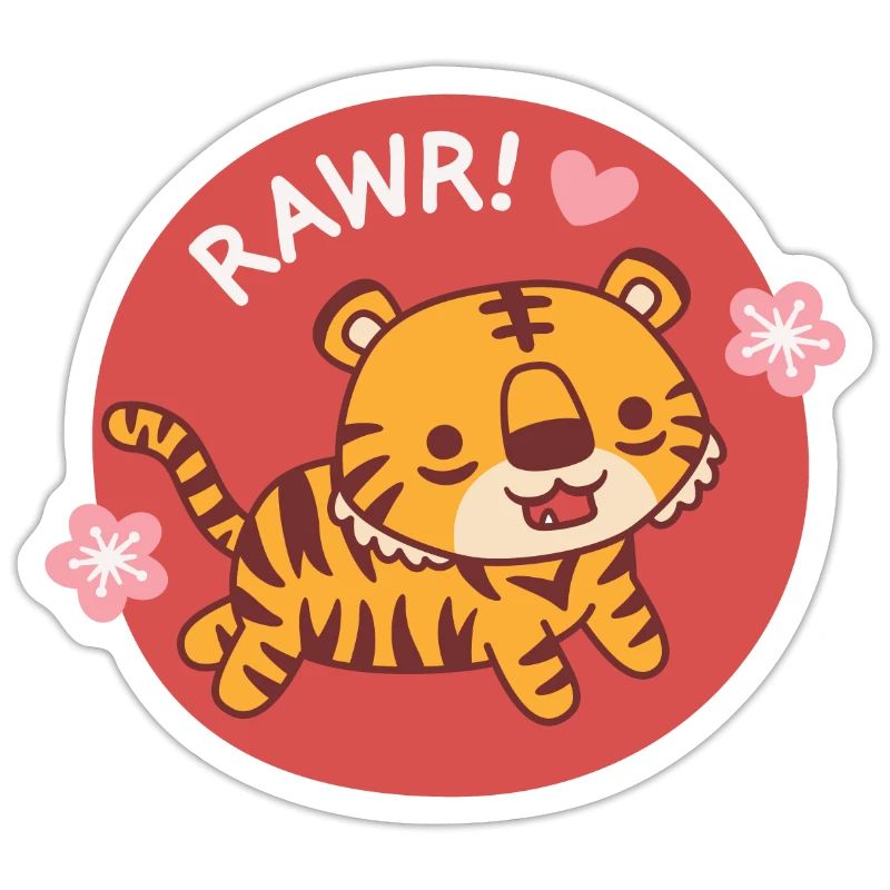 Mignon petit tigre devient rawr avec des fleurs sakura