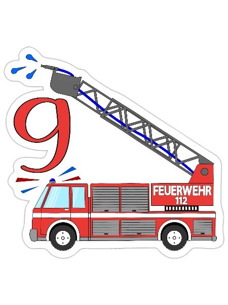 Camion de pompiers 9e anniversaire - Sticker taille S (10 x 10 cm) - blanc mat - Devant