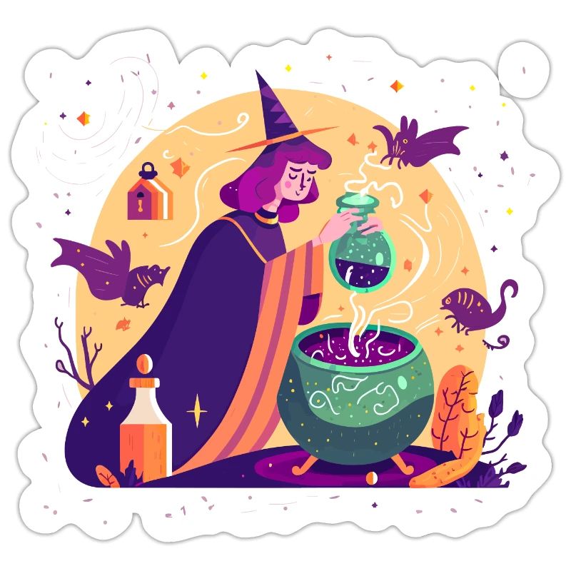 A young witch brewing a magic potion