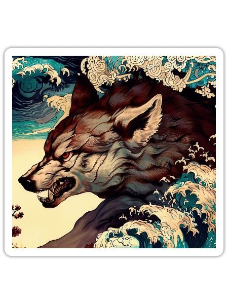 Wolf Japanese - Sticker size S (10 x 10 cm) - white matte - Front