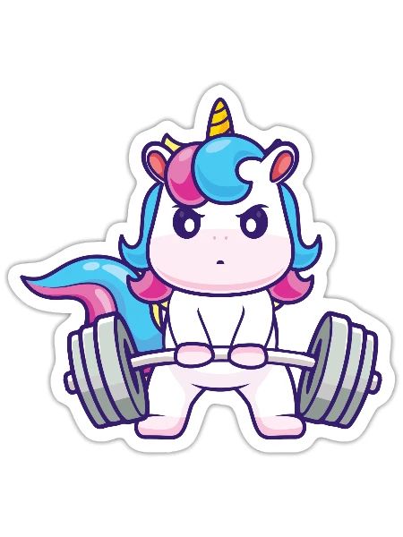 Soulevé de terre licorne - Entraînement de force magique - Sticker taille S (10 x 10 cm) - blanc mat - Devant