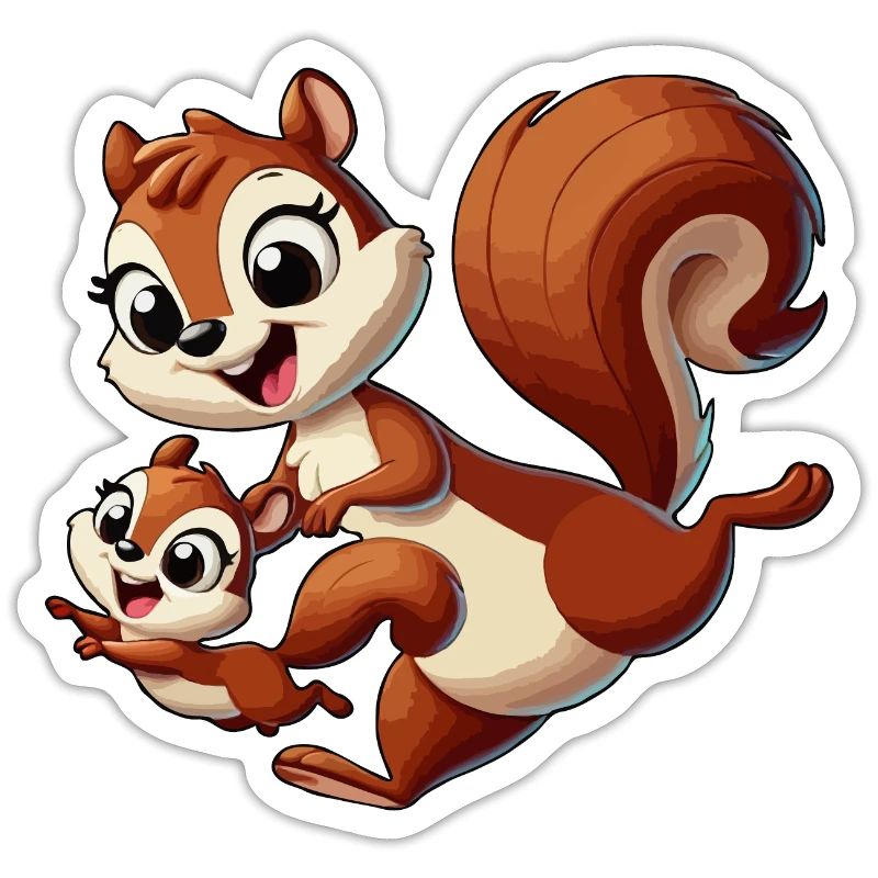 Eichhörnchen-Mutter und Kind beim Herumtollen