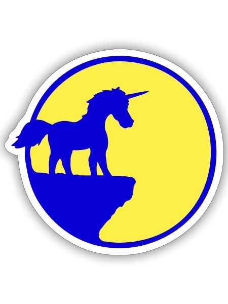 Unicorn Cliff Moon Mountain Round Night Cute Silhouette - Sticker size S (10 x 10 cm) - white matte - Front