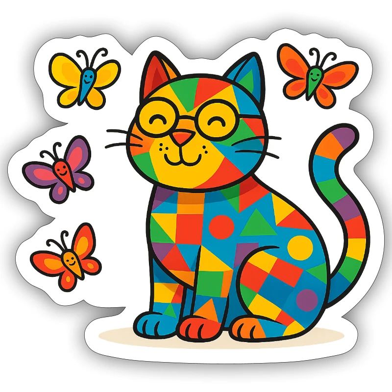 Chat patchwork et papillons