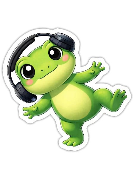 Crapaud grenouille mignon avec une technologie de danse casque - Sticker taille S (10 x 10 cm) - blanc mat - Devant
