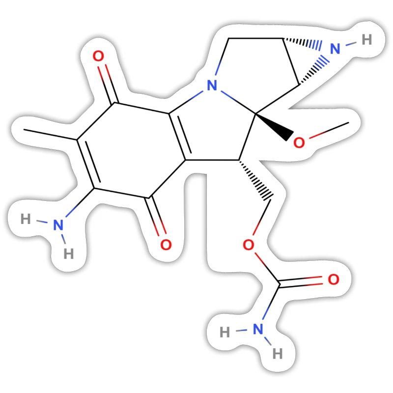 Molécule mitomycine C - Formule structurale colorée
