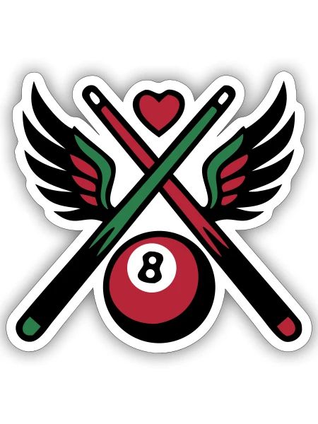 Billard Queue Acht Logo - Sticker Größe S (10 x 10 cm) - Mattweiß - Vorne