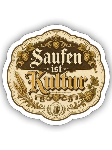 Saufen ist Kultur Bierkultur Vintage - Sticker Größe S (10 x 10 cm) - Mattweiß - Vorne