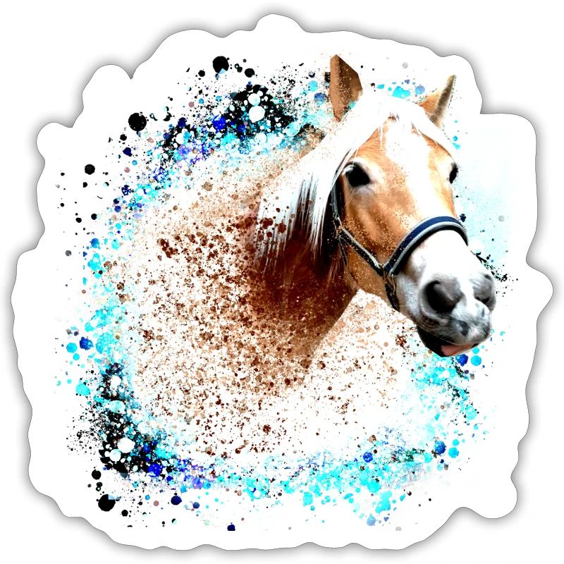 cheval,haflinger, graffitis, peinture, bleu, chevaux,